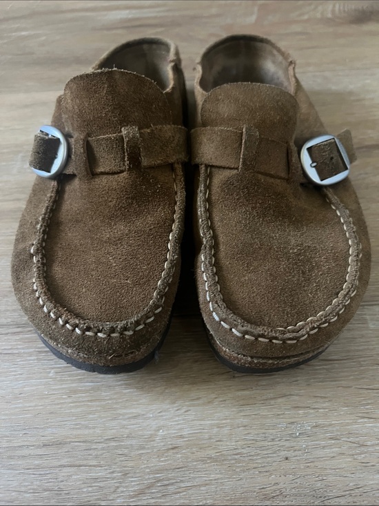 Birkenstock Shoes - Birkenstock Buckley Brown Suede Clog Mules with Buckle eu38